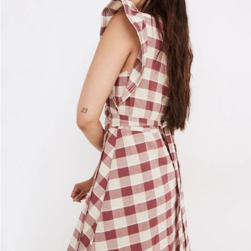 Madewell Gingham Ruffled Wrap Mini Dress Checkered Autumn Women XXL NWT - Picture 4 of 8